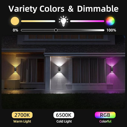 SHIMR Smart RGB Outdoor Wall Light, WiFi App Control Color Changing Up Down Exterior Sconce with Dusk to Dawn Sensor, Waterproof LED Wall Mount Light Fixture, Works with Alexa & Google, Black Finish