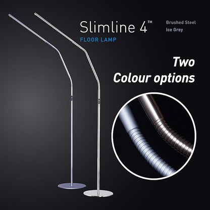 Daylight Slimline 4™ LED Floor Lamp in Brushed Steel - 6,000K, 3,200 Lux, 4 Brightness Levels, USB-C Charging Port, Anti-Glare Diffuser, Flexible Design, Art & Craft, Sewing, Nail Salon