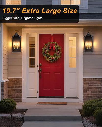 19.7IN Outdoor Wall Light Fixtures, Dusk to Dawn Exterior Lanterns Waterproof, Large Porch Sconces Wall Mounted Lighting, Modern Matte Black Front Open Window Wall Lamps for Patio