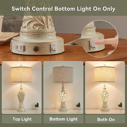 26" Single Farmhouse Table Lamp - 2 USB A+C 3-Way Dimmable Touch Lamps with Nightlight for Living Room Bedroom Lamp Bedside Nightstand Lamps