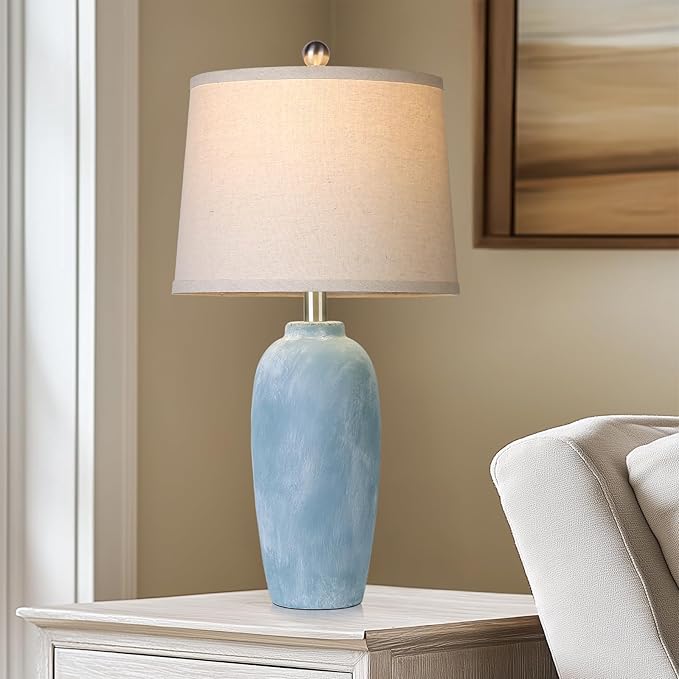 25“ Jar Table Lamps Set of 2, Ceramic Bedside Lamps for Bedroom, Beige Farmhouse Nightstand Lamps for Living Room