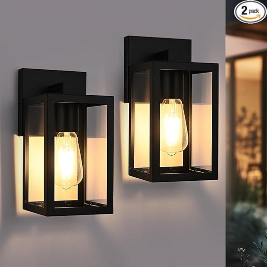 TODOLUZ 2-Pack Outdoor Wall Sconce, 1-Light Black Waterproof Porch Wall Light Fixture for Front Door Patio Garage Doorway, E26 Bulb Base