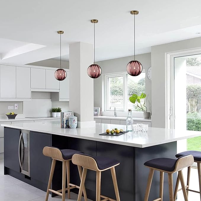 KCO Lighting Modern Globe Pendant Light Contemporary Small Gold Pendant Lighting Kitchen Island Lights Small Glass Hanging Lights (Burgundy-7.9”)