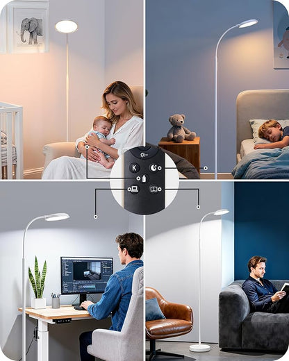 EDISHINE Gooseneck Floor Lamp, 1300LM LED Floor Lamps for Living Room, 4CCT Color Temperature Dimmable Standing Lamp, Remote & Touch Control, 30/60Min Timer Reading Light for Bedroom Office White