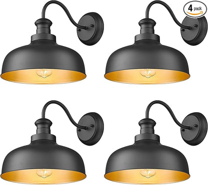Outdoor Wall Light Fixture, Farmhouse Barn Light, Farmhouse Weatherproof Exterior Wall Sconce, Anti-Rust Outside Lantern Lamp for Porch, Patio, Garage (Black, Regular-4Pack)