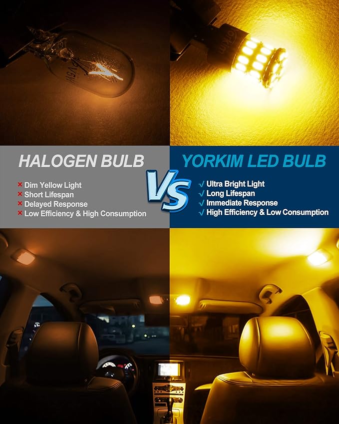 Yorkim 194 LED Bulb Amber Error Free T10 Led Amber 168 Bulb for Interior Light Door Courtesy Trunk License Plate Lights, 192 2825 W5W LED Replacement Bulbs for 12V Car, Pack of 2