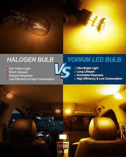 Yorkim 194 LED Bulb Amber Error Free T10 Led Amber 168 Bulb for Interior Light Door Courtesy Trunk License Plate Lights, 192 2825 W5W LED Replacement Bulbs for 12V Car, Pack of 2