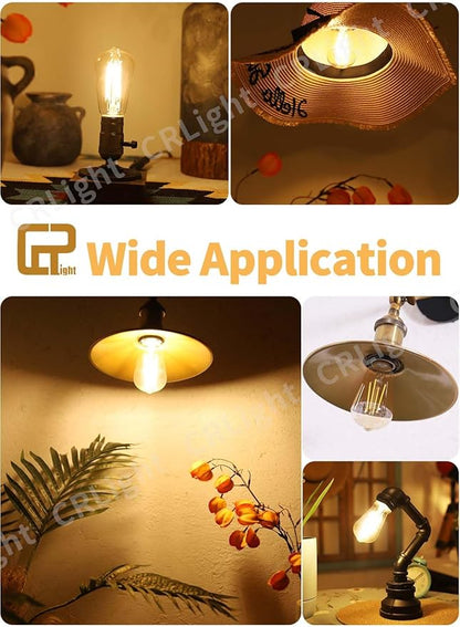 CRLight Dimmable ST58 Antique Vintage Style LED Edison Bulbs, 8W 80W Incandescent 800LM Equivalent, 2700K Warm Amber, ST19 Gilded Glass E26 Base Decorative Light, 8 Pack