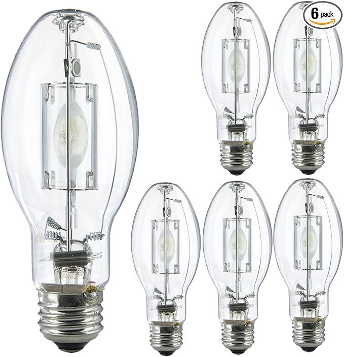 Diodesy- M102/O Metal Halide Lamp 150W Pulse Start 13300 Lumen E26 Medium Base 4200K Cool-White White Coated ED17 Shape 15000 Hour- High Intensity Discharge Outdoor Light for Street Parking Pack of 6
