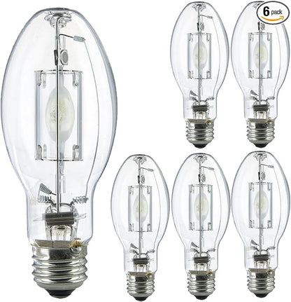 Diodesy- M102/O Metal Halide Lamp 150W Pulse Start 13300 Lumen E26 Medium Base 4200K Cool-White White Coated ED17 Shape 15000 Hour- High Intensity Discharge Outdoor Light for Street Parking Pack of 6
