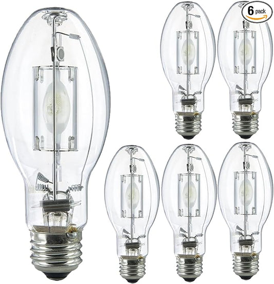 Diodesy- M102/O Metal Halide Lamp 150W Pulse Start 13300 Lumen E26 Medium Base 4200K Cool-White White Coated ED17 Shape 15000 Hour- High Intensity Discharge Outdoor Light for Street Parking Pack of 6