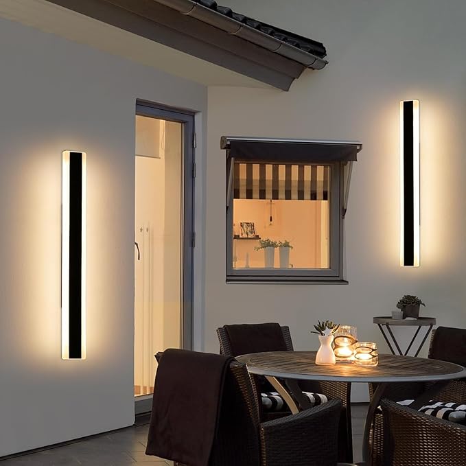 2 Pack 31.4inch Modern Outdoor LED Wall Sconces, Dimmable 3000K-6000K with Remote Control, IP65 Waterproof Black Aluminium Long Exterior Wall Light Fixture for Porch, Patio, Garage, Yard