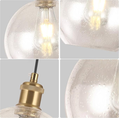 Globe Pendant Lights Kitchen Island Lighting Clear Glass Globe Pendant Light Fixtures Modern Kitchen Island Lighting for Dining Room Bedroom -7.8inch