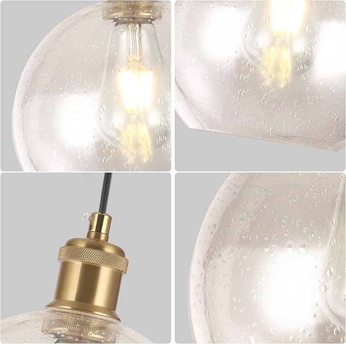 Globe Pendant Lights Kitchen Island Lighting Clear Glass Globe Pendant Light Fixtures Modern Kitchen Island Lighting for Dining Room Bedroom -9.8inch