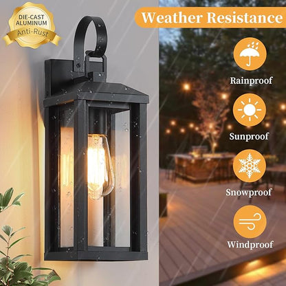 17" Large Outdoor Wall Lights Exterior 2Pack, Waterproof Exterior Wall Sconce Porch Lights Outdoor Wall Mount, Black Exterior Lighting Fixtures Coach Lights for Garage House,Bulb Not Included
