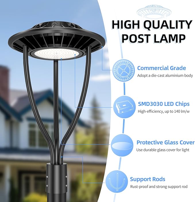 ADUB LED Post Top Light 80W 60W 48W, 3000K 4000K 5000K Adjustable LED Post Light with Photocell, ETL DLC Listed Outdoor Pole Fixture, IP65 Commercial Post Lighting for Parking lot Yard, AC100-277V