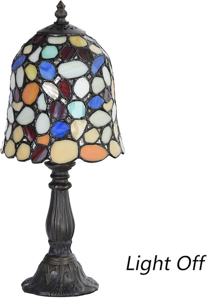 Bieye L10729 Colored Cobblestone Tiffany Style Stained Glass Table Lamp with 6-inch Wide Lampshade, Multi-Colored, 15 inch Tall