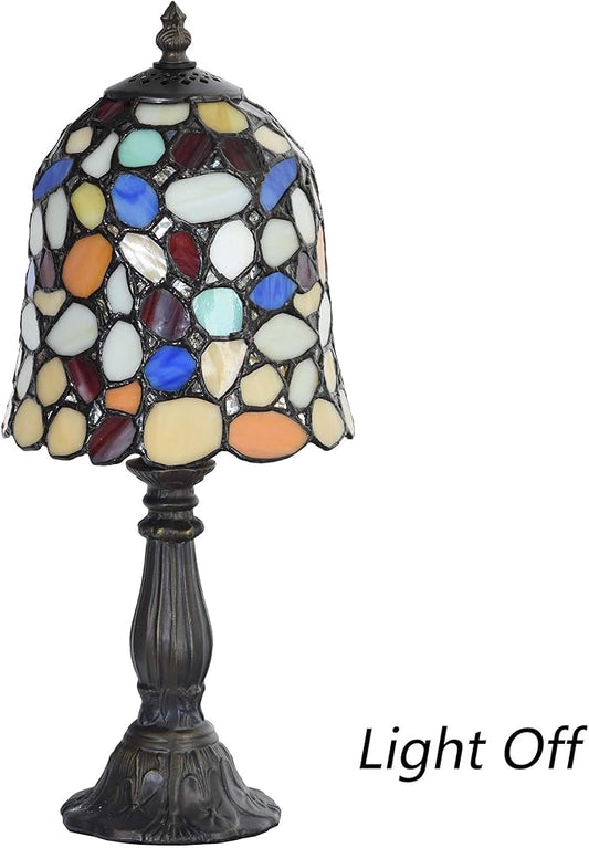 Bieye L10729 Colored Cobblestone Tiffany Style Stained Glass Table Lamp with 6-inch Wide Lampshade, Multi-Colored, 15 inch Tall