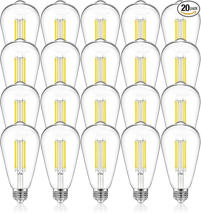 DAYBETTER 20 Pack ST58 LED Edison Bulbs, 8W Vintage Light Bulbs, Equivalent 60 Watt, 800LM, CRI85+, 5000K Warm White, Dimmable E26 Base LED Filament Bulbs for Home, Office, Clear Glass