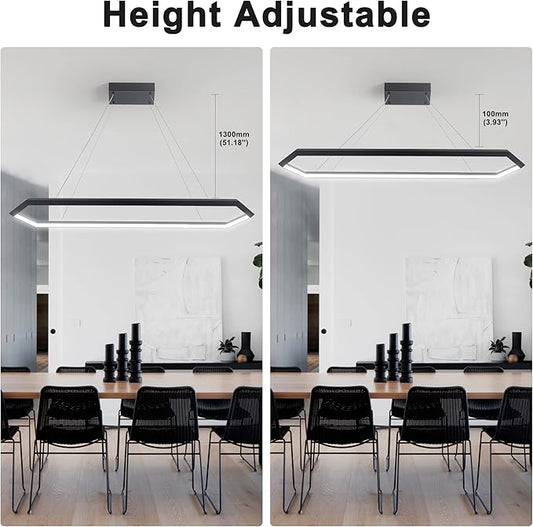 Black LED Pendant Light Fixture, Dimmable LED Pendant Light Kitchen Island, 6000K Adjustable Hanging Lamp for Kitchen Island, Bedroom, Dinning Room, Living Room