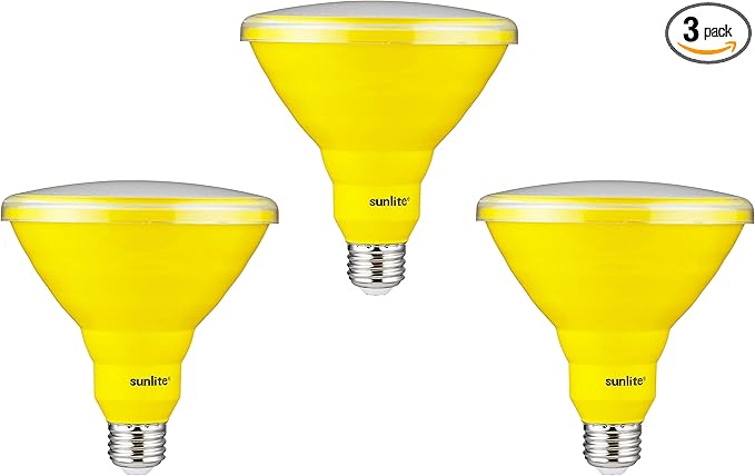 Sunlite 40243 LED PAR38 Colored Recessed Bug Bulb, 15 watt (75w Equivalent), Medium (E26) Base, Floodlight, ETL Listed, Yellow, 3 Pack