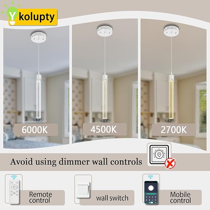 Mini 1 Light Chrome Crystal Pendant Lights,Modern Led Kitchen Island Hanging Light Fixture,Adjustable Pendant Lighting for Kitchen Island,Dimmable 2700k-6000k