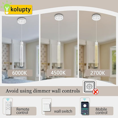 Mini 1 Light Chrome Crystal Pendant Lights,Modern Led Kitchen Island Hanging Light Fixture,Adjustable Pendant Lighting for Kitchen Island,Dimmable 2700k-6000k