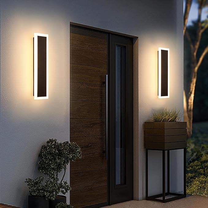 2-Pack Modern Outdoor Lights 3000-6000K Exterior Light Fixture 15.7in Porch & Patio Light Frosted White Acrylic Outdoor Sconce Watetproof Suitable for Garage Entry House