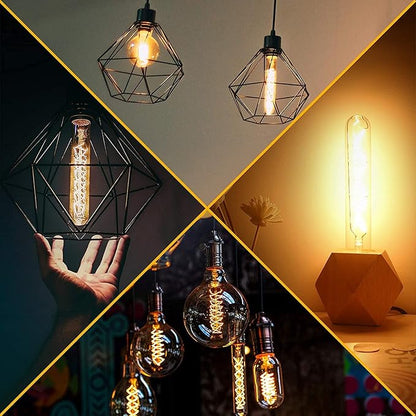Leools Vintage T10 LED Edison Light Bulb Super Thin Filament, 40 Watt Warm Light Vanity Night Amber Bulbs, Dimmable Tubular Incandescent E26 LED Edison Bulb 40W Warm Warm 2200K, 6 Pack