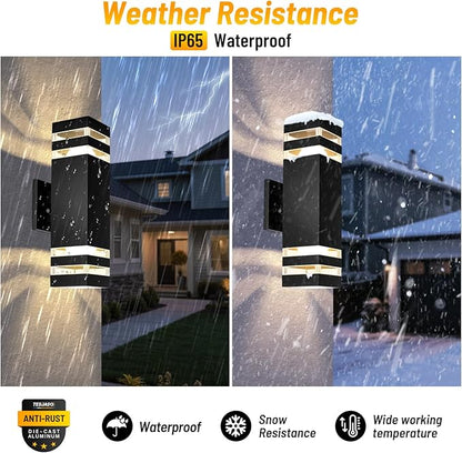 Modern Outdoor Wall Sconce 2-Pack, Up Down Lights Outdoor with Dusk to Dawn Sensor, Waterproof Exterior Light Fixture Wall Mount for House, Porch, Patio, Garage (E26 Bulbs Included)