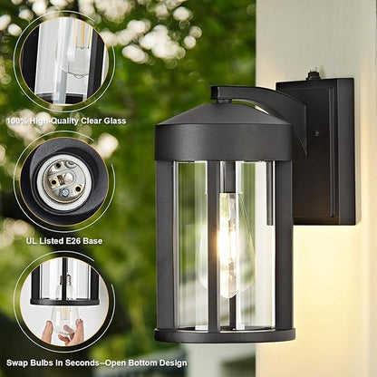 OKELI Dusk to Dawn Outdoor Wall Lights Fixture with Photocell Sensor – Modern Geometric Industrial Black Exterior Wall Sconce, Waterproof Anti-Rust Outside Porch Light for House Patio Entryway Garage