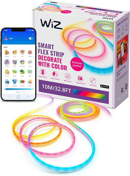 WiZ Connected Neon Smart Flex Strip, 32.8 ft (Two 16.4ft Flex LED Strips), 16 Million Colors, Shades of White, RGBIC Lighting, Connects to Wi-Fi, Voice/App Control