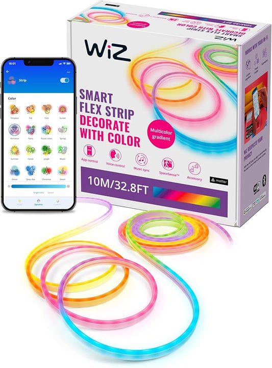 WiZ Connected Neon Smart Flex Strip, 32.8 ft (Two 16.4ft Flex LED Strips), 16 Million Colors, Shades of White, RGBIC Lighting, Connects to Wi-Fi, Voice/App Control