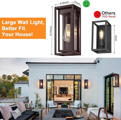 15" Large Oil Rubbed Bronze Outdoor Light Fixture, ORB Outdoor Sconces, Modern Waterproof Wall Lights with Clear Glass Shade for Front Door, Porch, Garage, 1 Pack