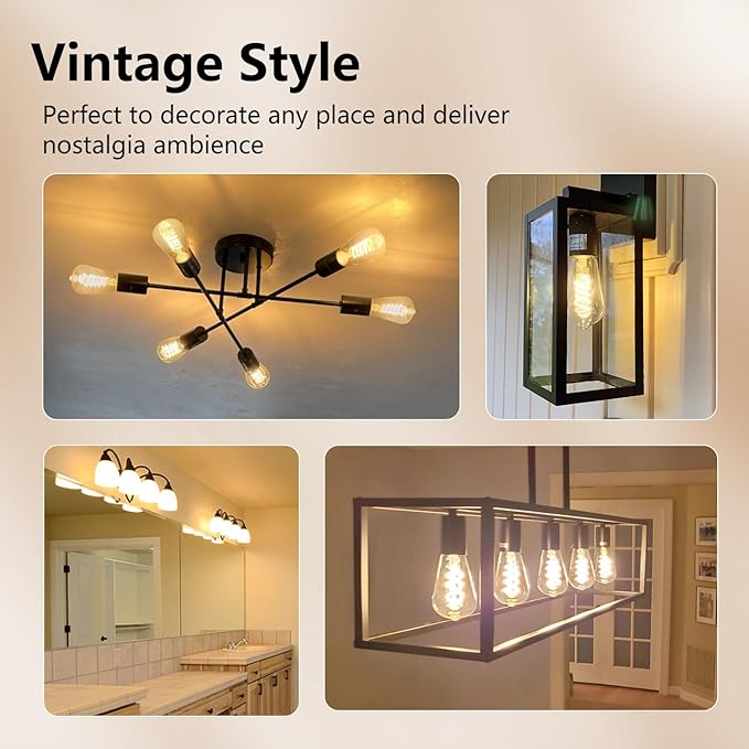 E26 Dimmable Spiral LED Bulb, Soft White 2700K, ST58/ST19 Antique LED Filament Bulbs with 80+ CRI, 600 LM, 6W Equivalent to 60W, Antique Plastic Style for Home, Bedroom, Farmhouse,12 PCS