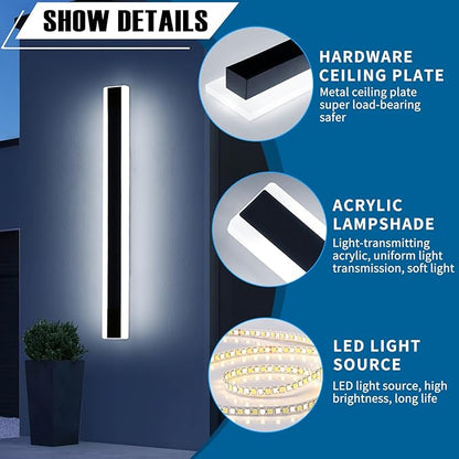 39.3inch Modern Outdoor Wall Light, Black Outside LED Long Wall Sconce, 6000K Cold White, 36W, IP65 Waterproof, Wall Mount Linear Exterior Lighting Fixture for House, Garage, Porch, Garden