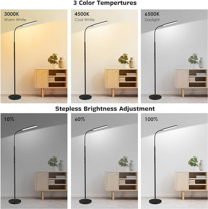 Dimunt LED Floor Lamp, Bright 15W Floor Lamps for Living Room with 1H Timer, Stepless Adjustable 3000K-6000K Colors & Brightness Standing Lamp with Remote & Touch Control Reading Floor Lamps