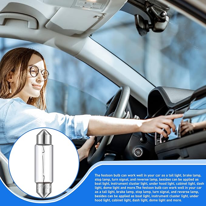 20 Pcs Xenon Festoon Light Bulb Clear Double Ended Festoon Bulb Marine Festoon Bulb 12V Standard Miniature 6411 Bulb for Mantel, Shelves, Bookcase, Refrigerator, Car Tail Light, Dome Light (10W)