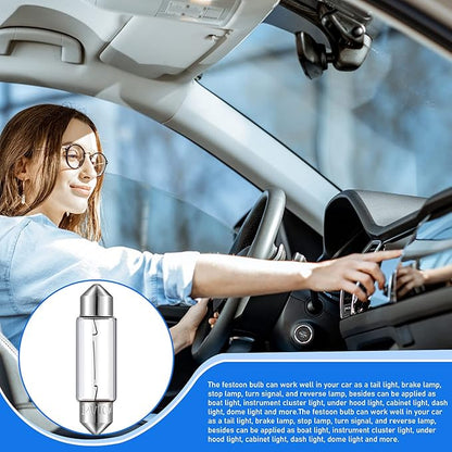 20 Pcs Xenon Festoon Light Bulb Clear Double Ended Festoon Bulb Marine Festoon Bulb 12V Standard Miniature 6411 Bulb for Mantel, Shelves, Bookcase, Refrigerator, Car Tail Light, Dome Light (10W)