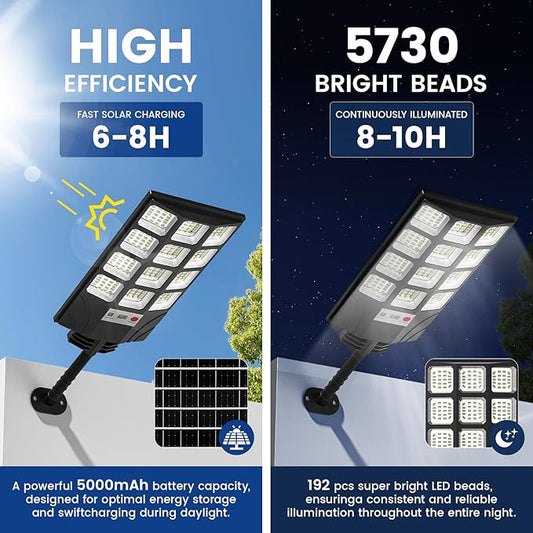 Solar Street Lights Outdoor, 10000K LED, Waterproof IP65, Motion Sensor, Dusk to Dawn, Easy Install for Yard, Parking Lot, Commercial Lighting, 4 Pack