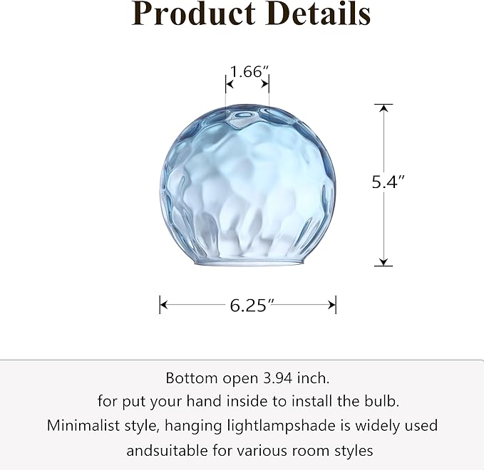 6.3 Inch Replacement Texture Blue Glass Lamp Shade Light Fixture for 3 Pack Replacement Wall Sconce Pendant Light Ceiling Light Chandelier Shade,Factory Outlet