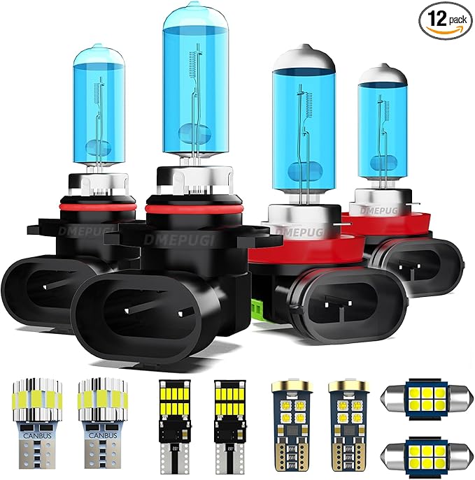 Headlight Bulbs Interior Light Kit compatible with Toyota RAV4 2016-2018,9012 High Low Beam +H11 Fog Light Bulb Combo + Interior Bulbs Package + License Plate Lights,6000K White,Pack of 12
