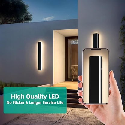 Upgrade Widened 2 Pack Long LED Outdoor Wall Light, 31.4inch Black Modern Wall Sconces, 31W, 3000K Warm White, IP65 Waterproof Front Porch Lighting Fixture for Patio, Garage, Entryway, Fence