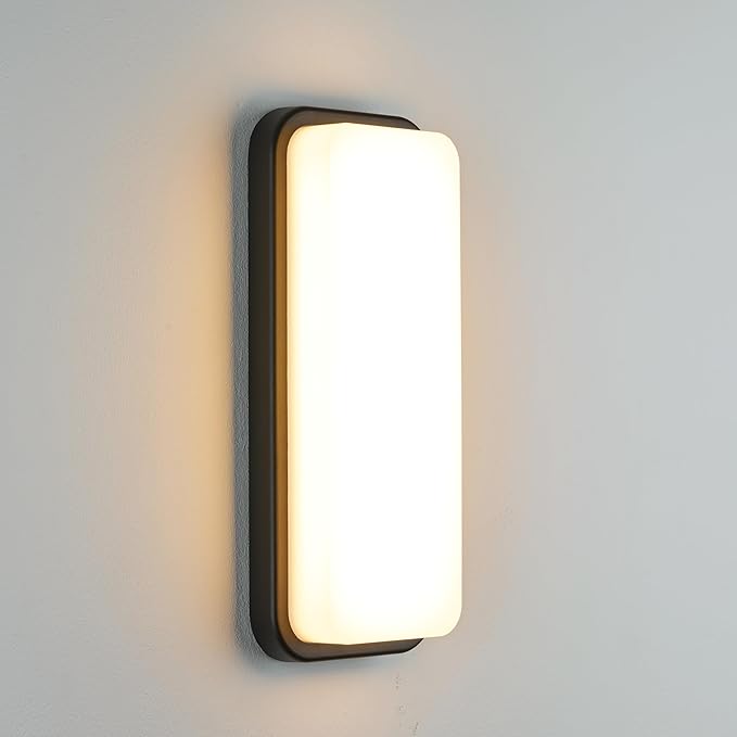 LANFU LED Modern Rectangular Outdoor Wall Sconce Light 3000K Outside Light for House Patio, Black Warm White, IP64 Waterproof Exterior Wall（16.5inch）