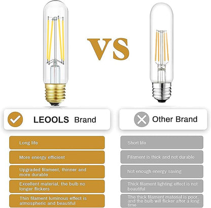 Leools Dimmable E26 Edison Bulb 8W Equal 60 watt Light Bulb AC120V Soft White 3000K Edison Light Bulbs 75 Watt 800LM Tubular T10 led Bulb for Rustic Pendant,Chandeliers,Wall sconces,Vanity 6Pack