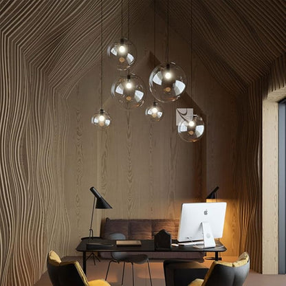 E27 Industrial Clear Glass Globe Shade Pendant Lighting Modern Kitchen LOFT Hanging Light-1 Light (20cm)