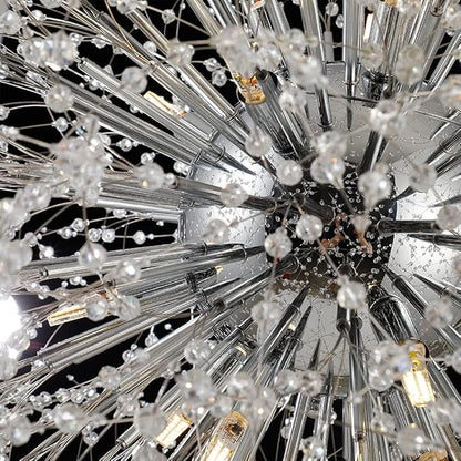 Dandelion Crystal Chandeliers, 16-Light Large Chrome Fireworks Modern Crystal Chandelier, 80W Sputnik Pendant Light Fixtures for Living Room Bedroom Entryway
