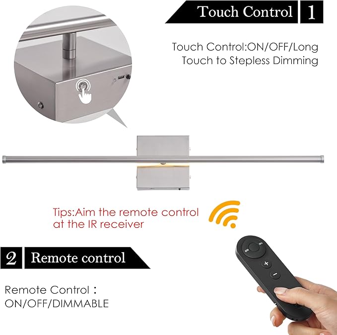 Battery Operated Wall Sconces with Remote Control, Dimmable Wall Sconces Set of Two, 350°Rotate, 3000K LED Nickel Wireless Wall Light for Living Room, Hallway, Bedroom, 28.3 Inch (2 Pack)