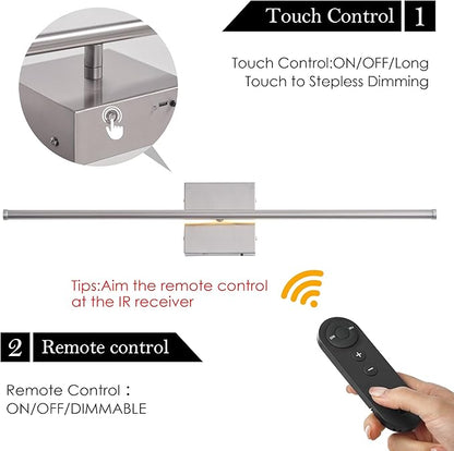 Battery Operated Wall Sconces with Remote Control, Dimmable Wall Sconces Set of Two, 350°Rotate, 3000K LED Nickel Wireless Wall Light for Living Room, Hallway, Bedroom, 32.2 Inch (2 Pack)