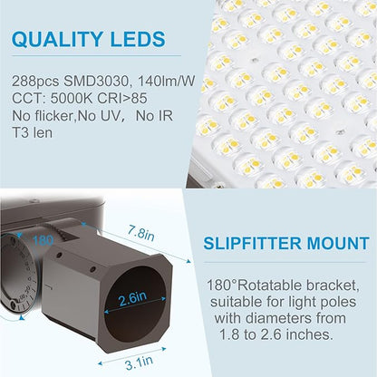 Lightdot 320W (350x1W) LED Parking Lot Lights 48000Lm 5000K Parking Lot Lights Slip Fitter Mount Outdoor 6KV SPD Smart Dusk to Dawn LED Pole Lighting for Parking Lot/Driveway-2Pack 7Yrs Warranty